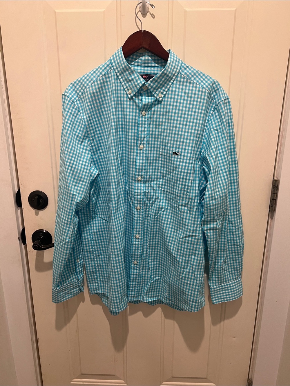 Vineyard Vines Aqua Gingham Button-Down Shirt size Large